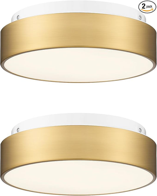 AUTELO 2 Pack 12" Ceiling Light, Gold Flush Mount Ceiling Light, Light Fixtures Ceiling Mount with Frosted Glass in Brushed Gold Finish, Ceiling Light Fixture for Bedroom, C3312 BRZ E26-2P