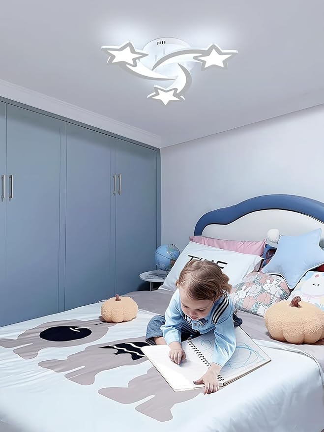 Goeco Kidsroom Ceiling Light, 6500K White Acrylic Close to Ceiling Light Fixtures, Stars Creative Cartoon Flush Mount Ceiling Lamp Fixture for Kids Room, Bedroom, Living Room