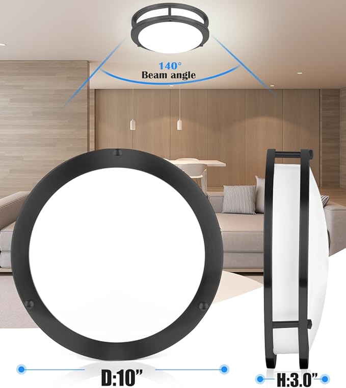 2 Pack Black Ceiling Light, 10 Inch Flush Mount LED Ceiling Light Fixture - Matt Black Bathroom Bedroom Lights LED 2700K/3000K/3500K/4000K/5000K Adjustable Hallway Ceiling-Light, 17W