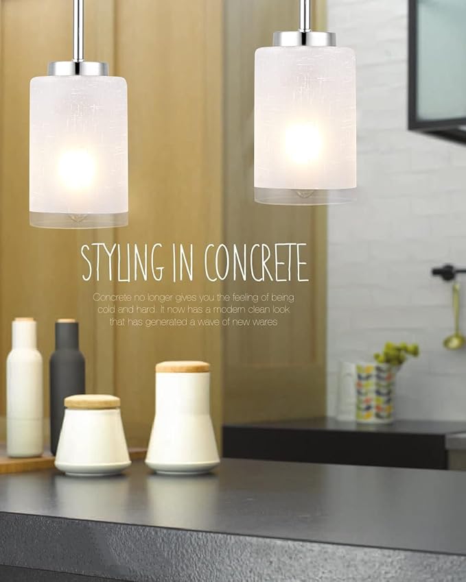2 Pack Pendant Light Fixtures, Indoor Brushed Nickel Kitchen Island Hanging Lights Adjustable Vintage Lamp, Mini Pendant Lights with Linen Glass Shade for Living Room Bedroom Hallway