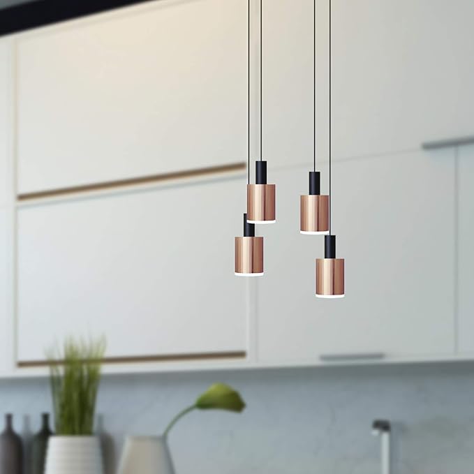 Virgo 4 Mini Pendant Lighting Black-Copper - LED Hanging Light Fixture for Kitchen Island, Bar, Foyer - Cluster Pendants - Dimmable, Adjustable Wire, Lamp Bulb Included