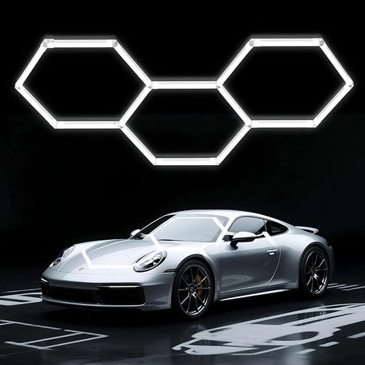 Hexagon Garage Light 3 Hex, 105W 12600LM, 6500K Super Bright Honeycomb LED Ceiling Light for Garage, Workshop, Basement, Gym, Car Detailing Shop