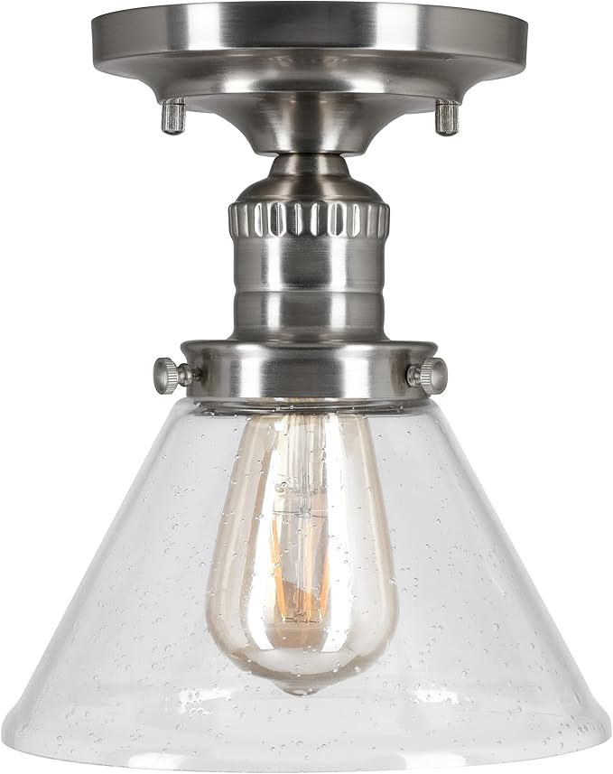 Design House Augustin Ceiling Light, 1-Light, Semi-Flush, Seeded Glass Glow, Dimmable, E26 Socket, Durable Metal Frame, Satin Nickel, 7.9 in L x x 7.9 in W x 9.1 in H, 589069-SN