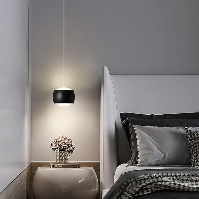 Modern LED Dimmable Pendant Light fixtures,Mini Island Pendant Lighting for Kitchen Island Dinning Room,Bedroom,Bar, Kitchen Island Ceiling Hanging Light Fixtures(black-2-Pack)
