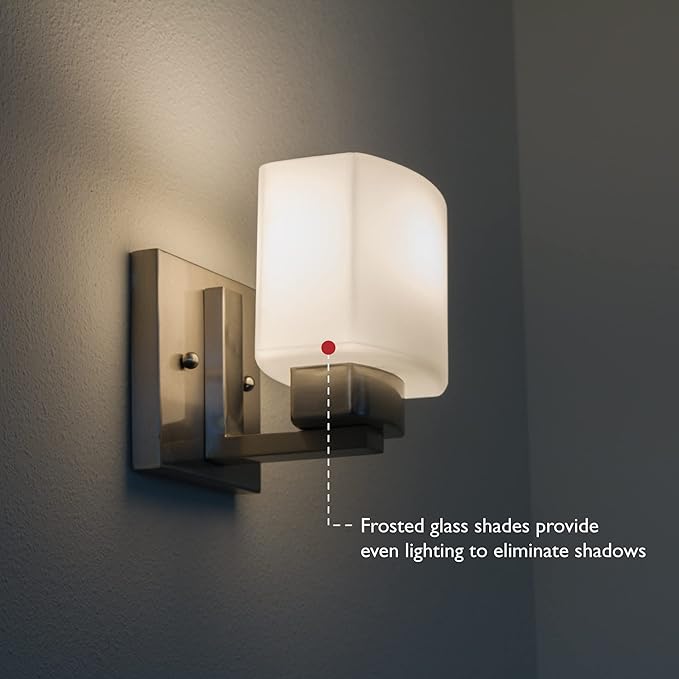 Design House Dove Creek Wall Light Sconce, Satin Nickel Finish, Frosted Glass, Dimmable, for Hallway, Bathroom, Foyer, Bedroom – Design House, 577981