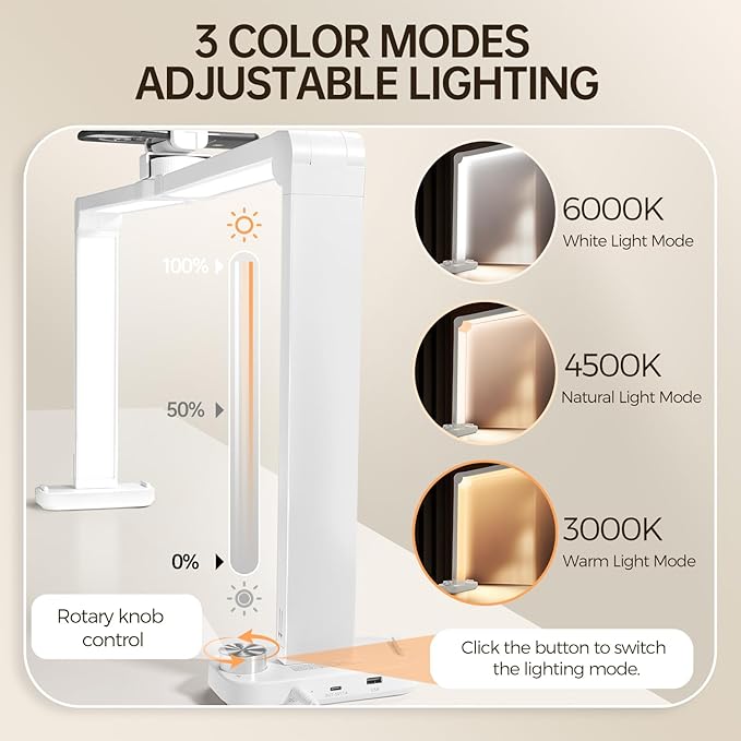 AORAEM 34in Foldable Half Moon Light, Nail Desk Lamp with Power Output Base, 456 LED 3000K-6000K Stepless Dimmable Professional Esthetician Light for Manicure Tattoo Light