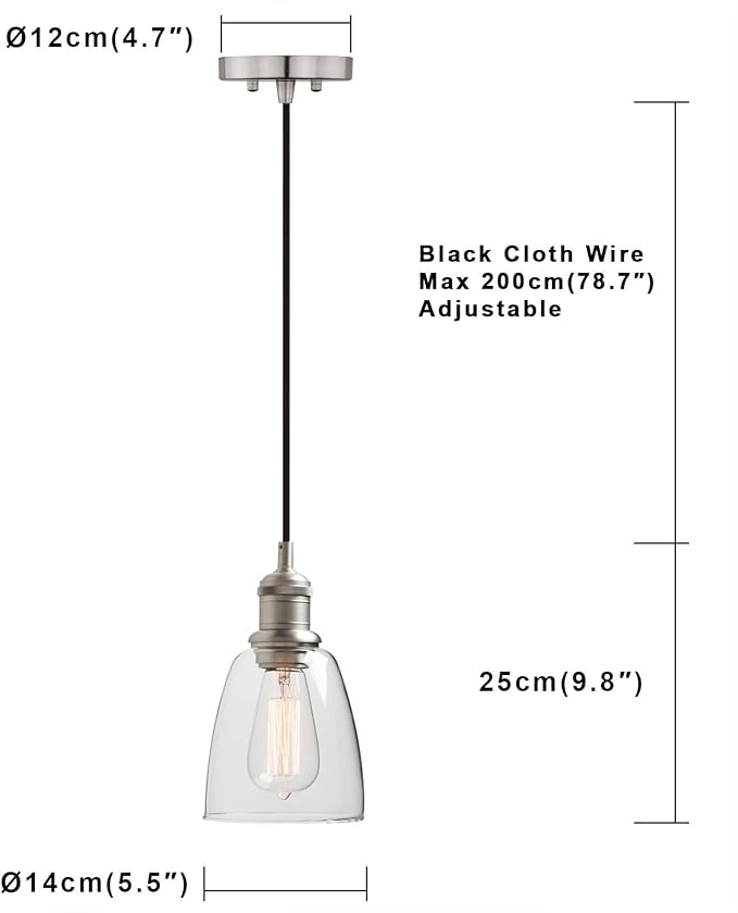 Yosoan 1-Light Vintage Edison Hanging Pendant Light, Indoor Modern Hardwired Mini Oval Cone Clear Glass Shade for Kitchen Bathroom Porch Living Room Dinning Room Office Restaurants Bar Island(Brushed)