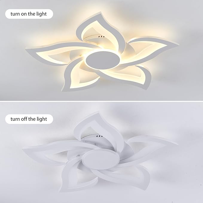 LED Ceiling Light with Remote, Modern Flush Mount Ceiling Light Fixtures, White 24" Flower Close to Ceiling Light Fixtures, 3000K-6000K Dimmable Ceiling Lamp for Bedroom, Kitchen, Dining room