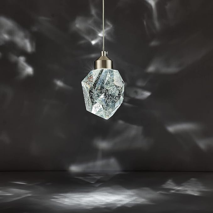 Modern Nickel Crystal Pendant Light, Dimmable LED Pendant Light Fixture for Kitchen Island Dining Room Bedroom Bathroom 5W Cool White 6000k