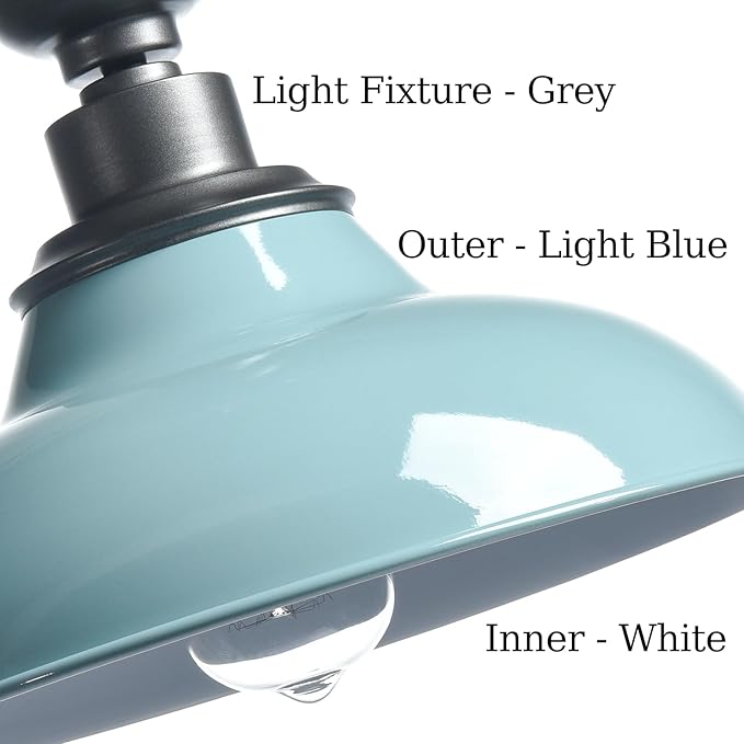 SAMTEEN Farmhouse Semi Flush Ceiling Light 12-Inch Light Blue Flush Mount Barn Ceiling Light Industrial Barn Light Fixture Ceiling Mount for Hallway Foyer Laundry Room