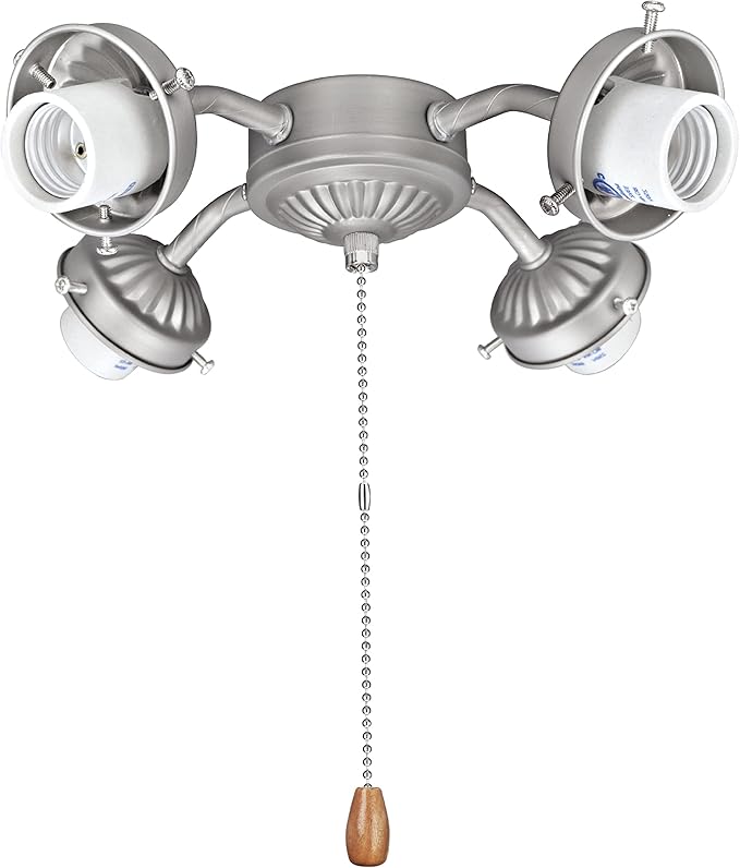 Aspen Creative 22003-11, Four-Light Ceiling Fan Fitter Light Kit with Pull Chain, Brushed Nickel