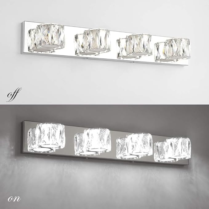 Aipsun 4 Lights Crystal Vanity Lights Over Mirror Modern Vanity Lights for Bathroom LED Light Fixtures,White Light