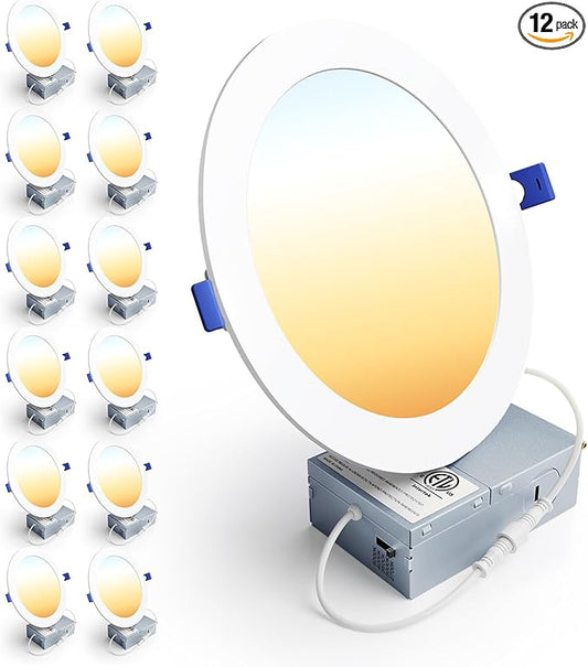 Ensenior 12 Pack 7 Inch LED Recessed Ceiling Light, Dimmable, 2700K-5000K 5CCT, 1300LM 15W 120V, High Brightness Canless Wafer Downligh