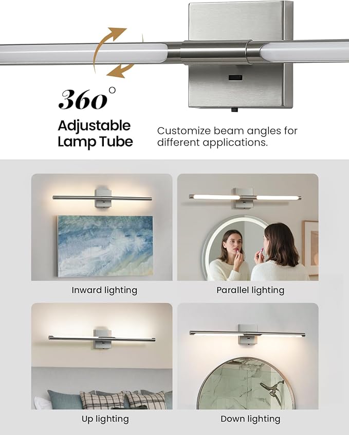 Brushed Nickel Vanity Light Fixtures for Bathroom Over Mirror 30 inch LED Bath Sconces IP44 5CCT Adjustable Morden Picture Lights for Paintings (Built-in Dimmer)