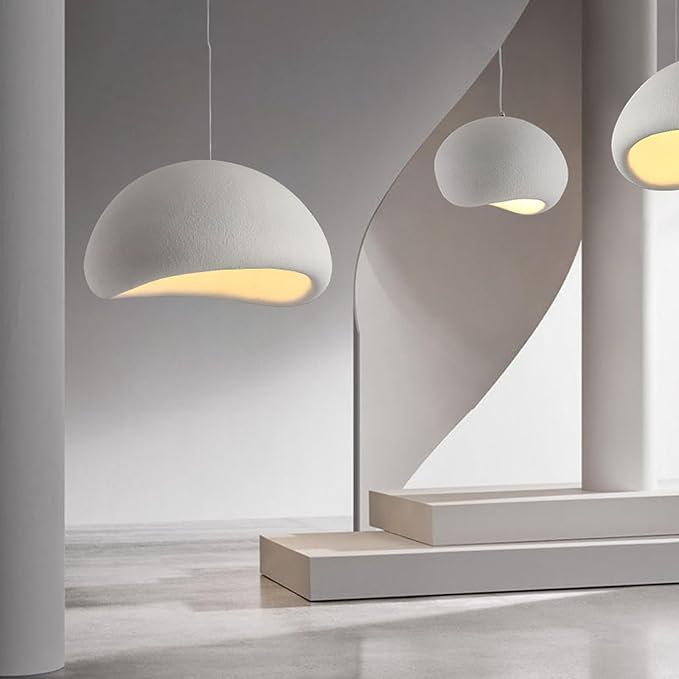 JAYMP 50cm Wabi Sabi Pendant Light for Dining Room Kitchen Island Hallway Restaurant Modern Hanging Lamp E26 Base Japanese Style Bird Nest Shape Lighting Fixture (Matte White,B Shape, 50cm/19.7in)