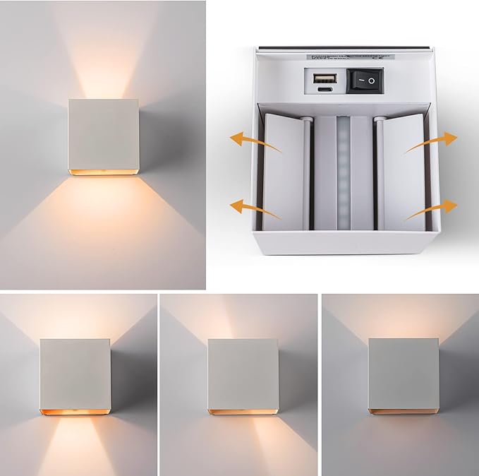 Battery Operated Wall Sconces, 12W Motion Sensor Light Indoor, 6000mAh Wall Lights Rechargeable, 3 Colors Adjustable, LED Wall Lamp for Living Room Bedroom Hallway Decor, White