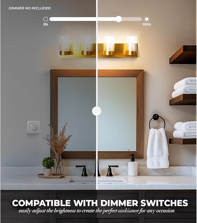 LYTIO 4-Light LED Vanity Bar Light – Modern Bathroom Wall Lamp to Install Over The Sink or Mirror - Includes LED Bulbs (Brass)