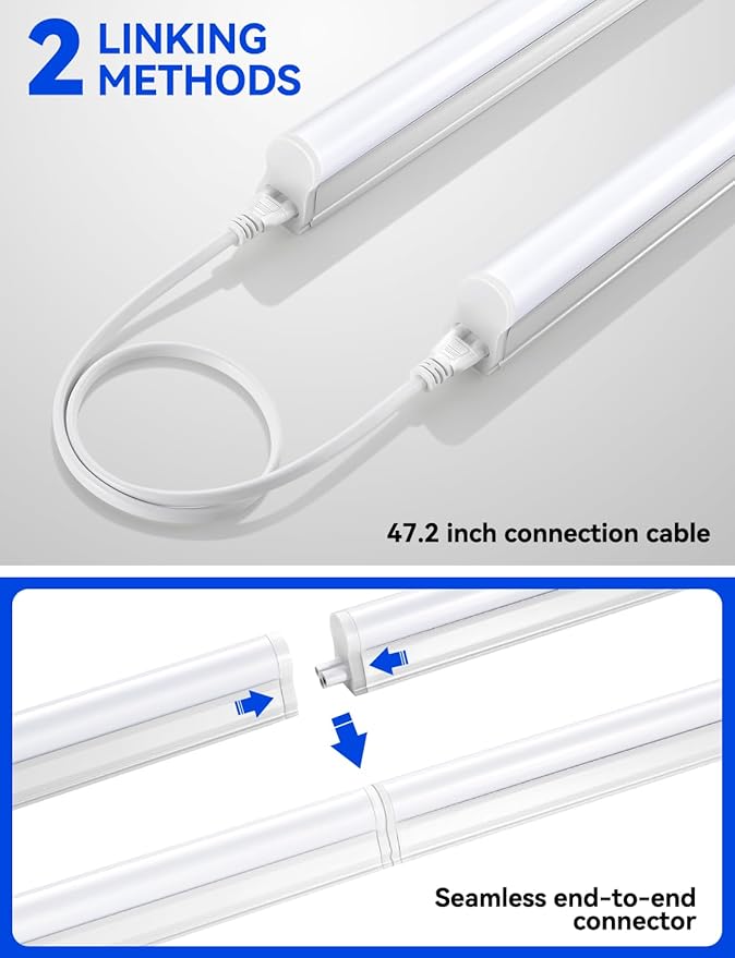 4FT T5 PRO LED Shop Lights, 2800LM 6500K Bright White LED Integrated Fixture, 20W Linkable Garage Light, Ceiling and Cabinet Light with ON/Off Switch, Workshop, Basement, 4 Pack