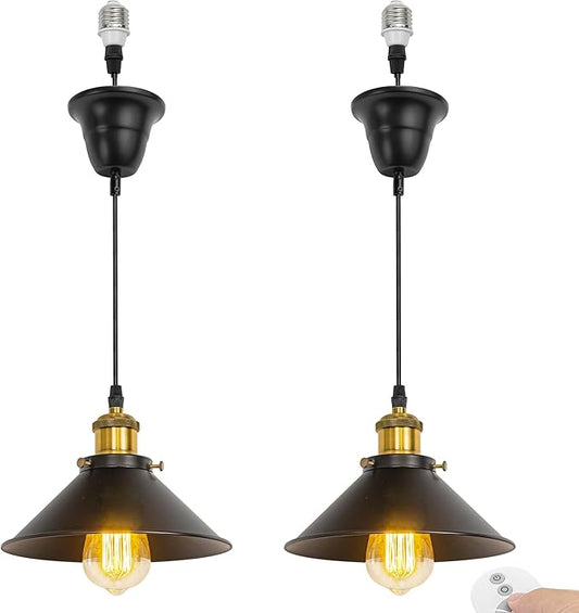 2 Pcs Ceiling Light Conversion Dimmable Pendant E26 Base Connections Metal Black Cone Shade Industrial Style Adjusted 3.2ft Wire Conversion Kit for E26 Spot Light