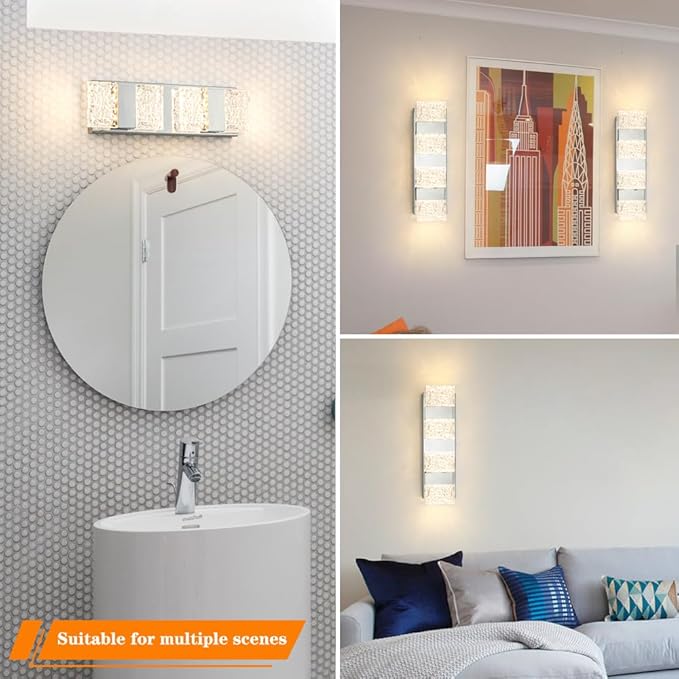 Modern Chrome 4-Lights Bathroom Vanity Light, Eleglant Chrome LED Bathroom Light Fixtures Over Mirror, Dimmable Acrylic Shade Wall Lighting Fixtures, Hardwired Wall Light(H4.33in, L15.16in)