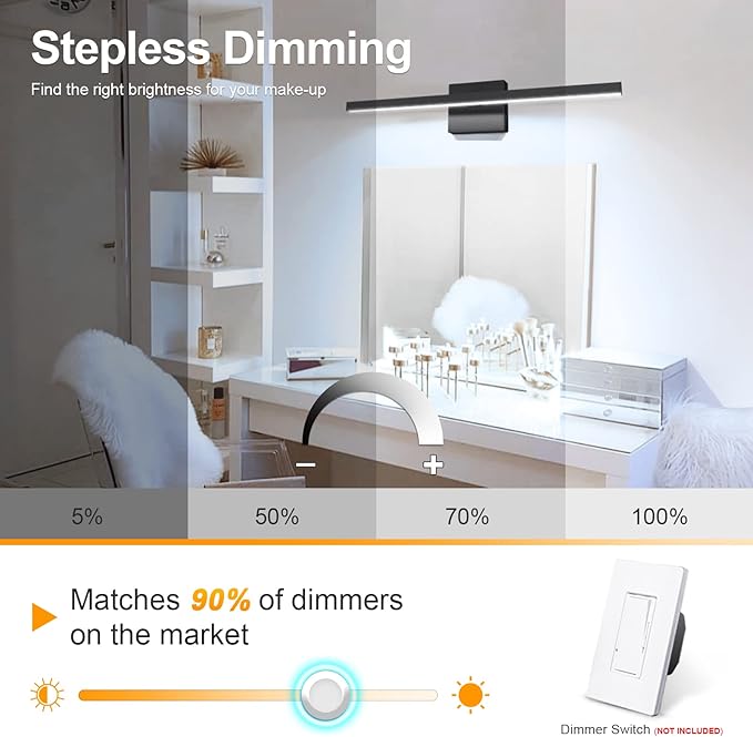 VOLISUN Modern Bathroom Vanity Light 23.6 inch, 14W Dimmable 5CCT Led Bathroom Light Fixture Over Mirror, Black Bar Vanity Light for Bathrooms Mirror Cabinets Bedroom-ETL Certificated