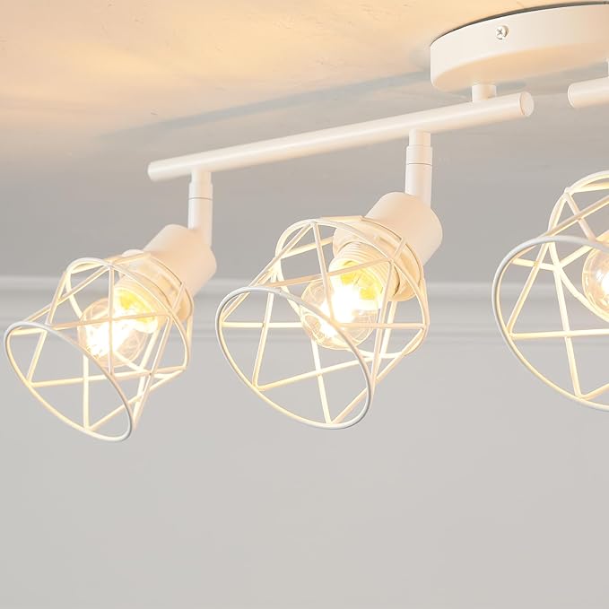 Dimmable 4 Light Plug in Ceiling Light,White Plug in Track Lighting Kit with 16.5' Cord,Flexibly Rotatable Light Head,Modern Industrial Farmhouse Style(Bulbs Not Included)