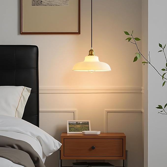 XZHGCEE Plug in Pendant Light: Hanging Light Plug in Milk Glass Hanging Lamp, Pendant Lighting for Kitchen Island, Bedroom, Dining Room, Living Room, No Bulb