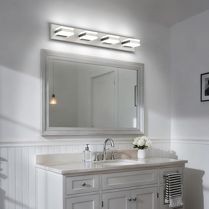 PRESDE 4-Light LED Vanity Light for Bathroom Brushed Nickel Bathroom Light Fixtures Over Mirror Modern Bath Wall Lighting Dimmable 5CCT