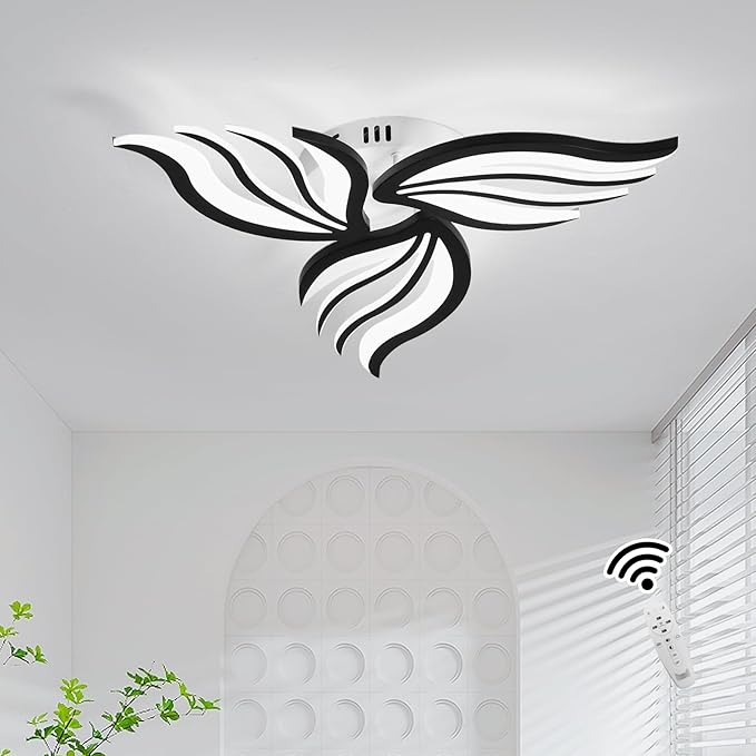 Becailyer 26.7" LED Flower Ceiling Lamp, Dimmable Modern Close to Ceiling Lights with Remote Control, 30W Acrylic 3-Petals Flush Mount Ceiling Lighting Fixtures for Bedroom Dining Room Kitchen, Black