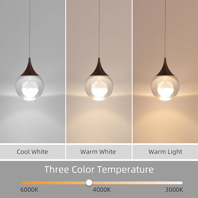 JoollySun Crystal Mini Pendant Light: Modern LED Light Fixtures Ceiling Hanging for Kitchen Island Bathroom
