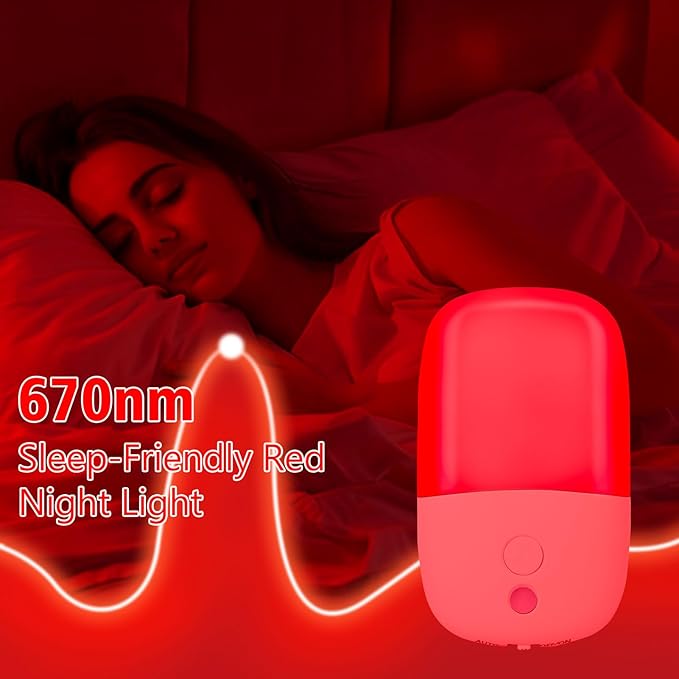 echosari 670nm Red & Warm White Light Night Light for Sleep, 2 Pack Red Night Lights with Dusk to Dawn Sensor, LED Night Light Plug into Wall for Baby Nursery Kids Adults Bathroom Bedroom