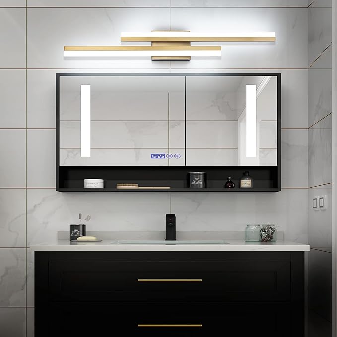 PRESDE 32 Inch LED Vanity Light Brushed Gold Bathroom Light Fixtures Over Mirror Modern Bath Wall Lighting Bar Dimmable