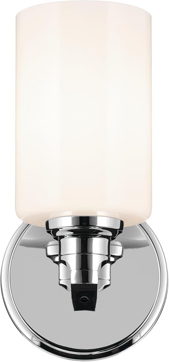 Kichler Gioe 1-Light Wall Sconce Bathroom Vanity Light Fixture with Opal Glass in Chrome, Damp Rated for Powder Room, Kitchen, Hallway, Bedroom (5" W x 9.5" H), 55224CH