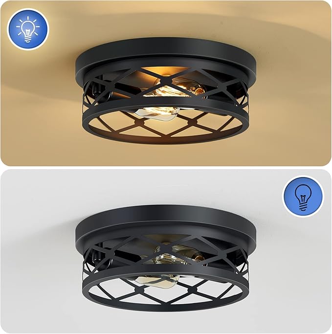 2 Pack Flush Mount Ceiling Light,Black 2-Light Hallway Light Fixtures Ceiling for Kitchen Entryway Bedroom Hall,E26 Base