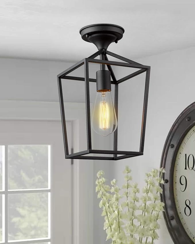 Emliviar Semi-Flush Mount Ceiling Light, 1-Light 13 inch Height Ceiling Light Fixture in Black Finish, 20065B1-F1 BK