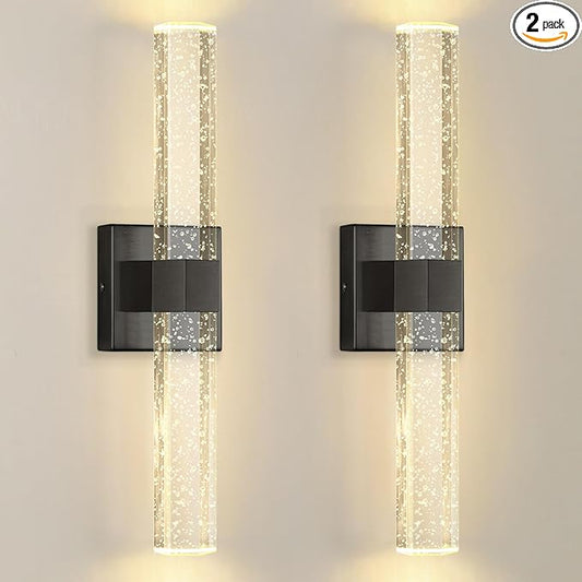 Set of 2 Black LED Wall Sconce Lights Warm Light Modern Crystal Wall Lights Vanity Lighting Fixtures Sconces for Bathroom Living Room Bedroom Dining Room Hallway