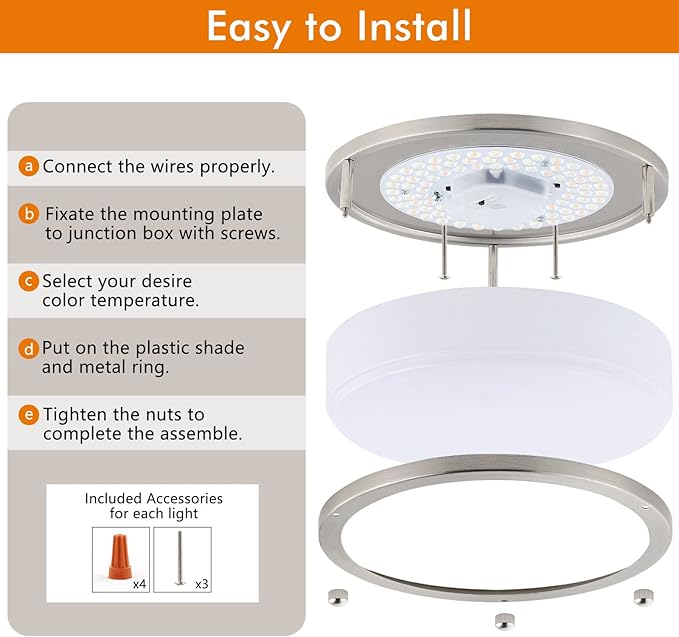 10Inch 30W LED Flush Mount Ceiling Light Fixtures, Ultra Bright 3200LM Dimmable Ceiling Lights, 5CCT 2700K 3000K 4000K 5000K 6500K, Ceiling Lamps for Kitchen Hallway Bedroom Bathroom, Nickel 1 Pack