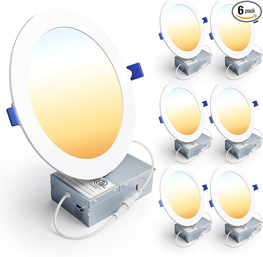 Ensenior 6 Pack 7 Inch LED Recessed Ceiling Light, Dimmable, 2700K-5000K 5CCT, 1300LM 15W 120V, High Brightness Canless Wafer Downlight