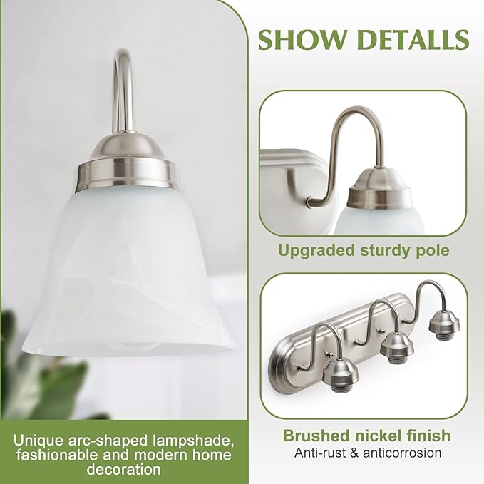 3 Light Bathroom Vanity Lights, Bathroom Light Fixtures Over Mirror, Modern Lighting Fixtures Brushed Nickel Wall Lamp Vanity Lights Apply for Mirror Living Room Cabinet Bedroom, Bulb Not Included