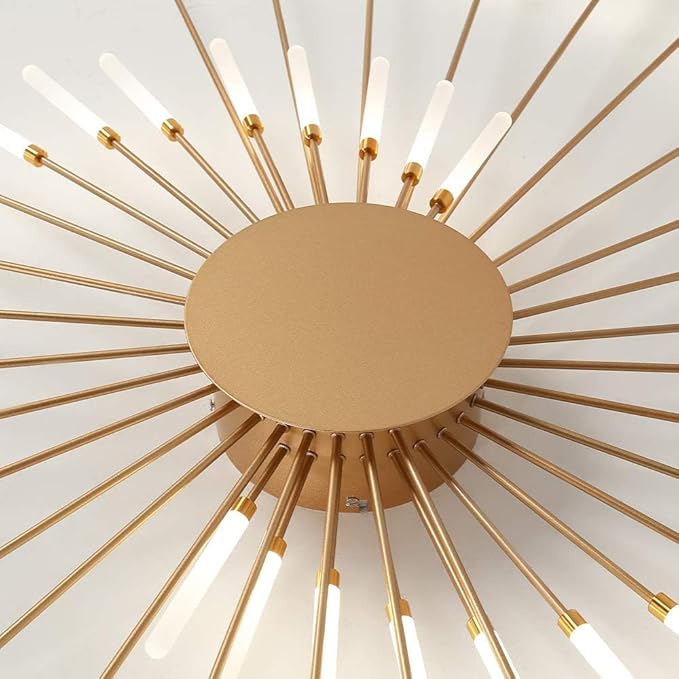 JAYMP 50.4" Ceiling Light Modern Flower Shape Ceiling Lamp for Living Room Dining Room Flush Mount Metal Acrylic Sputnik Firework Petal LED Lighting Fixture (Matte Gold, 42 Lights)