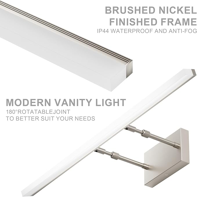 Aipsun 31.5 inch Modern Brushed Nickel Vanity Light Adjustable Bathroom Light Fixtures Over Mirror Rotatable Vanity Lighting 5500K
