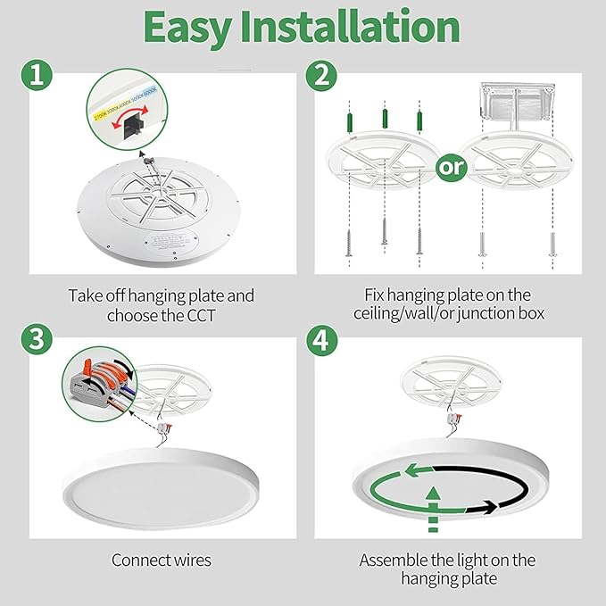 6PK Dimmable 12 Inch LED Flush Mount Ceiling Light, 24W, 2520LM, 2700K/3000K/4000K/5000K/6000K CCT Selectable, White Round Flat Panel Light Low Profile Ceiling Lamp for Bedroom/Kitchen/Living Room