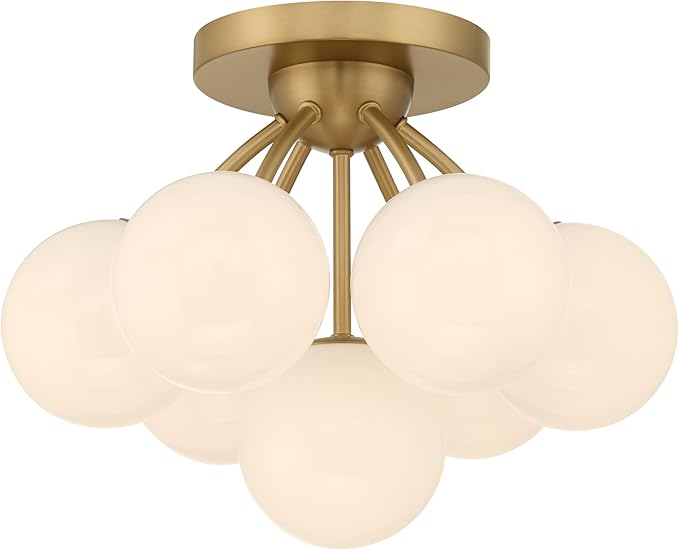 Minka-Lavery Lunara 18.25" 7-Light Semi-Flush Mount - Legacy Brass with Opal Glass (Bulb Not Included)