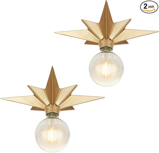 2 Pack Flush Mount Ceiling Light - Star Lights Fixture Hallway Lighting Fixtures Modern Ceiling Lights Brass Flush Mount Light Fixture for Kitchen Bathroom Bedroom Entryway (Bulb not included)