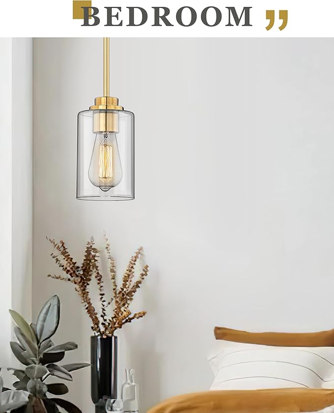 Pendant Lights Kitchen Island, Farmhouse Gold Pendant Lighting with Clear Glass Shade, Kitchen Pendant Lighting Over Island for Dining Room Entryway, AD-22281-1P-GD-C