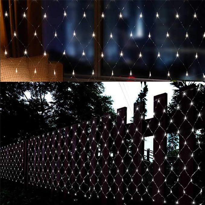 2 PACK Battery Operated Net Lights - Outdoor Waterproof Garden Light, 200 LED Tree String Light with 8 Modes, Mesh Curtain Lights for Garden Patio Yard Christmas Party Tree and Holiday Decor(White )