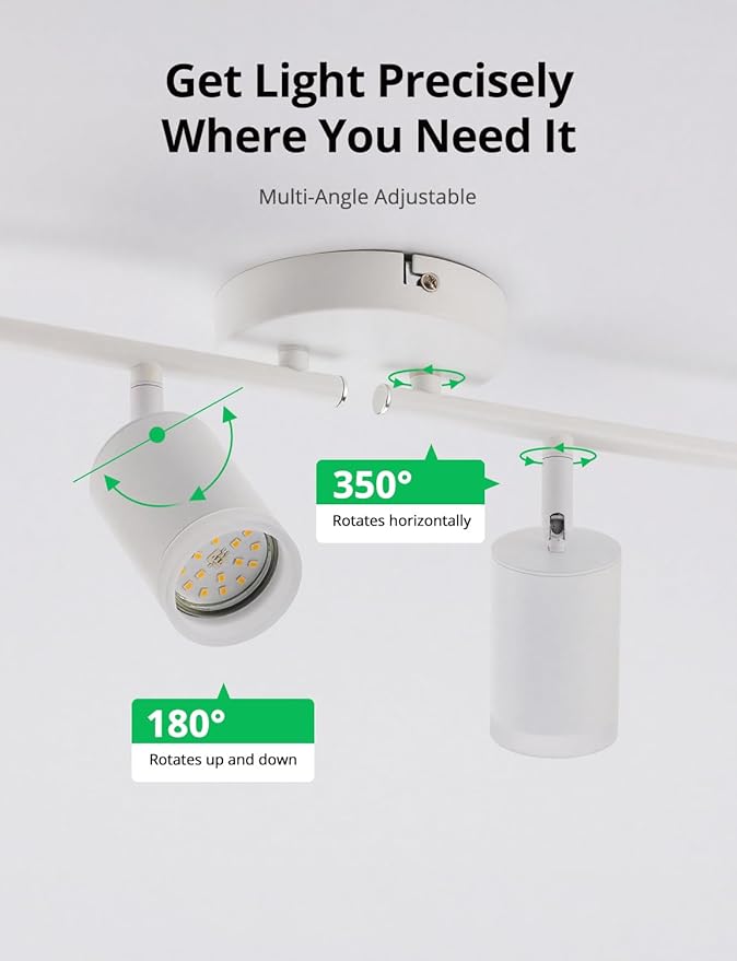 Bojim Track Lighting Fixtures Ceiling Mount for Kitchen, White 4 Way LED Spot Lights Indoor, Flexible Modern Track Light GU10 Socket for Studio, Bulbs Not Included