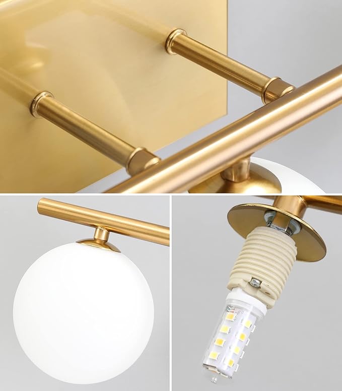 Bathroom Light Fixtures (3-Light, 24 in), Brushed Gold Vanity Lights with Milk Glass Shade, Bathroom Wall Lights for Mirror Bedroom Living Room Hallway