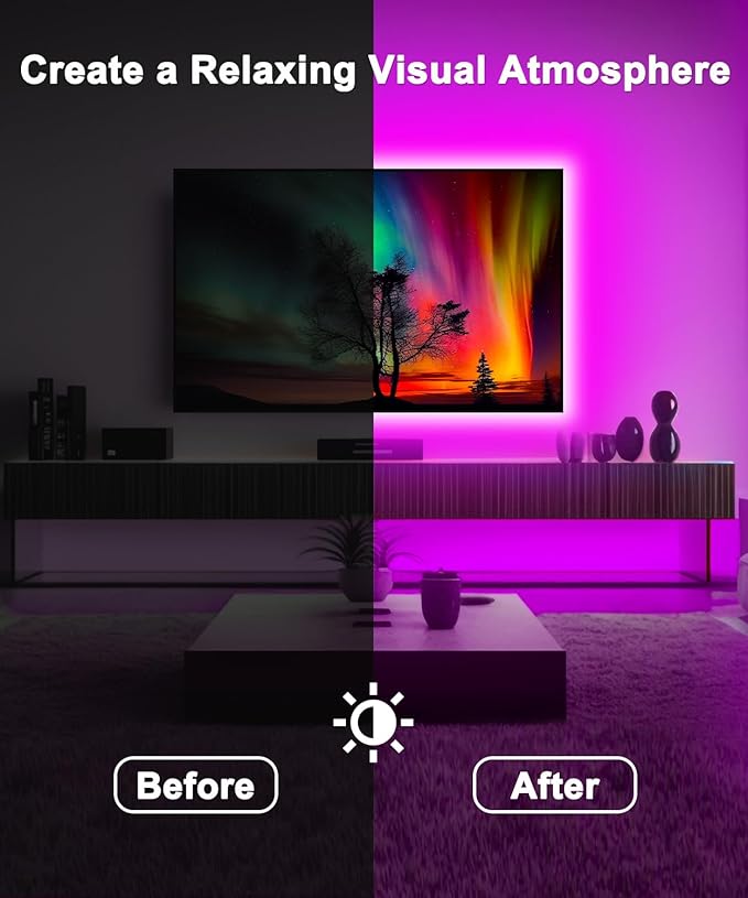 Daymeet TV Led Lights, Led Lights for Backlight for 32-60 inch, 9.8ft TV Light Strip,RGB Color Changing Light with Remote Music Sync Bluetooth APP Control USB Powered