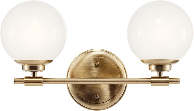 Kichler Benno 2-Light Bathroom Vanity Light Fixture, Modern Wall Mount Light with Opal Glass in Champagne Bronze for Bathroom or Powder Room (9.75" x 14.75"), 55171CPZ